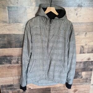 Betabrand Gray Black Houndstooth Plaid Zip Up Hooded Jacket Sz Med Men